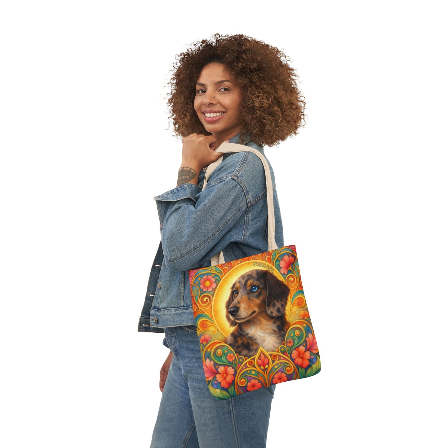 Dachshund Merle Wirehaired All-Over Print Canvas Tote Bag – Colourful Artistic Dog Lover Gift