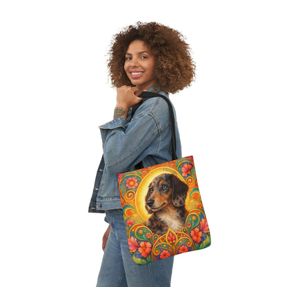Dachshund Merle Wirehaired All-Over Print Canvas Tote Bag – Colourful Artistic Dog Lover Gift