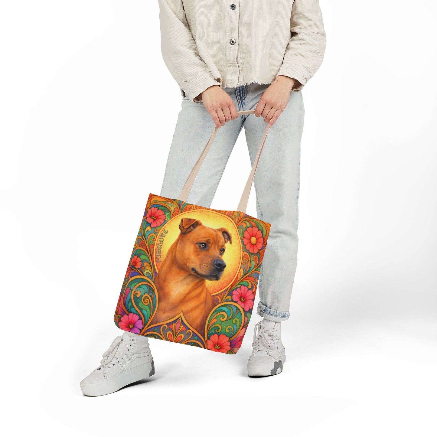 Staffy Tan All-Over Print Canvas Tote Bag – Colourful Artistic Dog Lover Gift