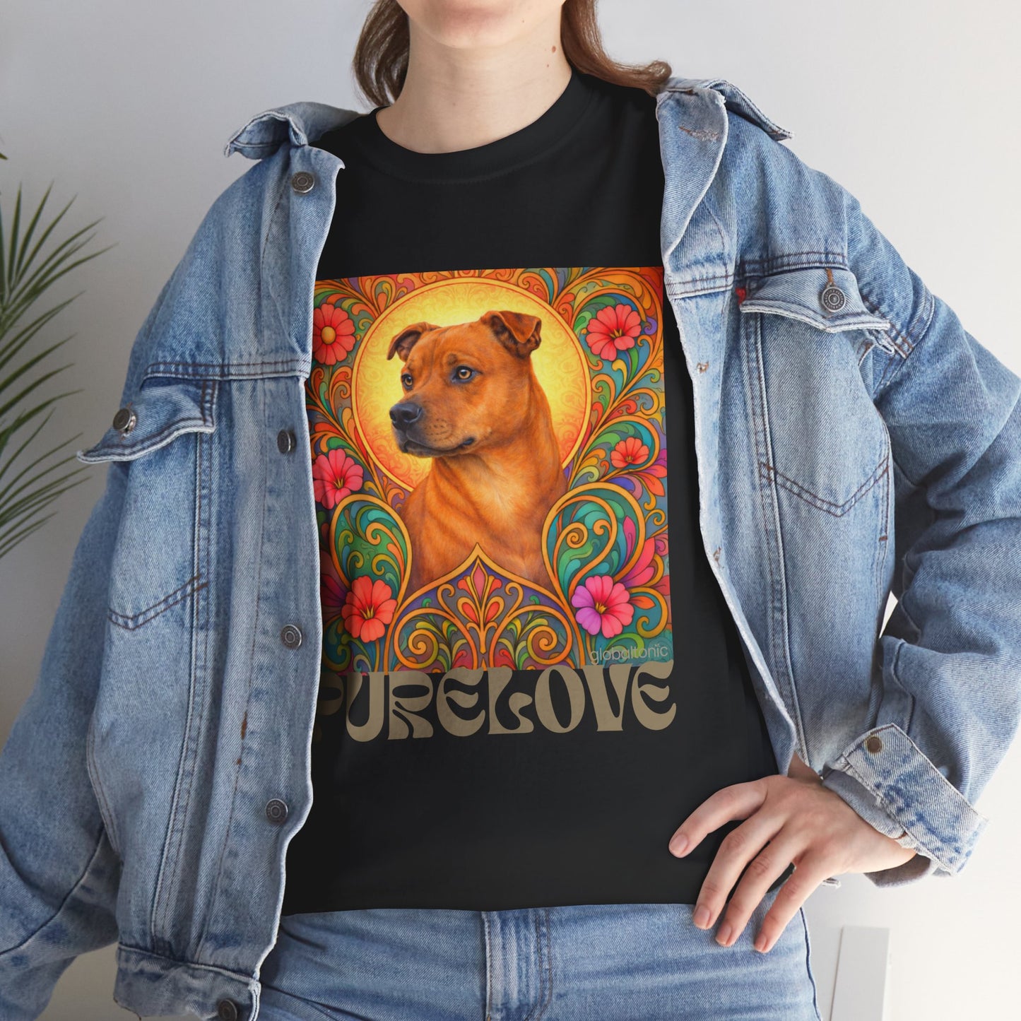 Staffy Tan Vintage Graphic T-Shirt – Unisex Cotton Tee for Dog Lovers