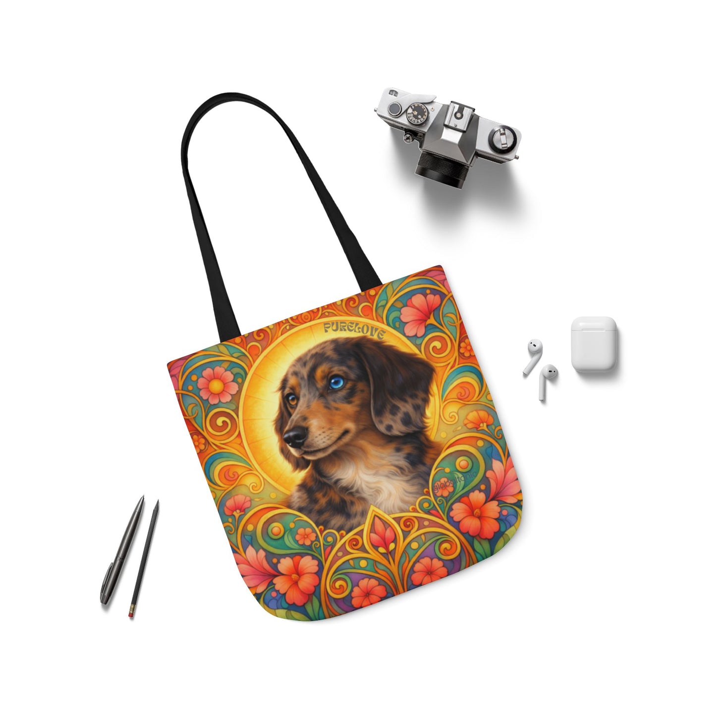 Dachshund Merle Wirehaired All-Over Print Canvas Tote Bag – Colourful Artistic Dog Lover Gift