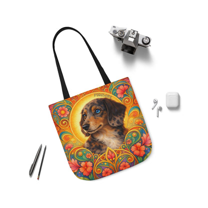 Dachshund Merle Wirehaired All-Over Print Canvas Tote Bag – Colourful Artistic Dog Lover Gift