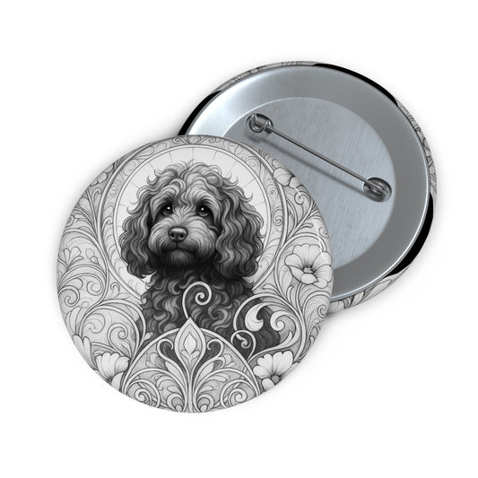 Cavapoo (Cavoodle) Dog Pin Button (Black and White) - Vintage Design Gift for Dog Lovers