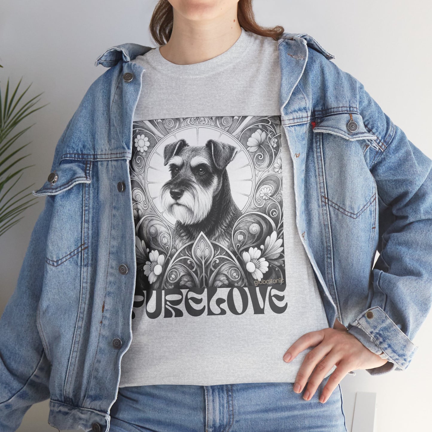 Schnauzer Vintage Unisex Cotton Tee for Dog Lovers (Black & White)