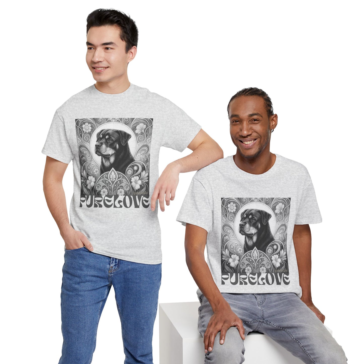 Rottweiler Buddha Vintage Unisex Cotton Tee for Dog Lovers (Black & White T-Shirt)