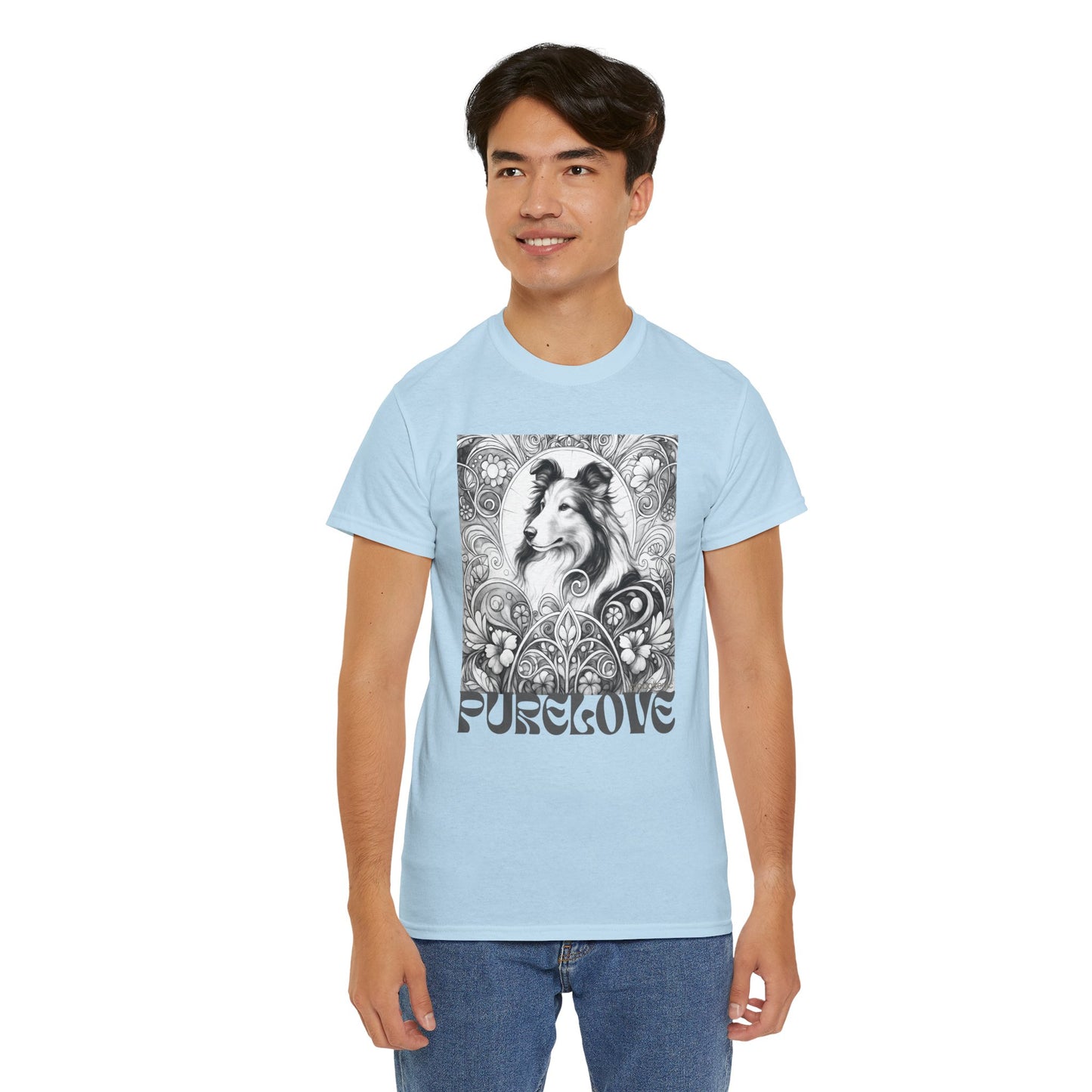 Collie Vintage Unisex Cotton Tee for Dog Lovers (Black & White)