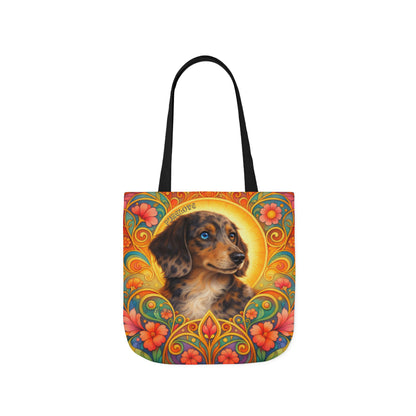 Dachshund Merle Wirehaired All-Over Print Canvas Tote Bag – Colourful Artistic Dog Lover Gift