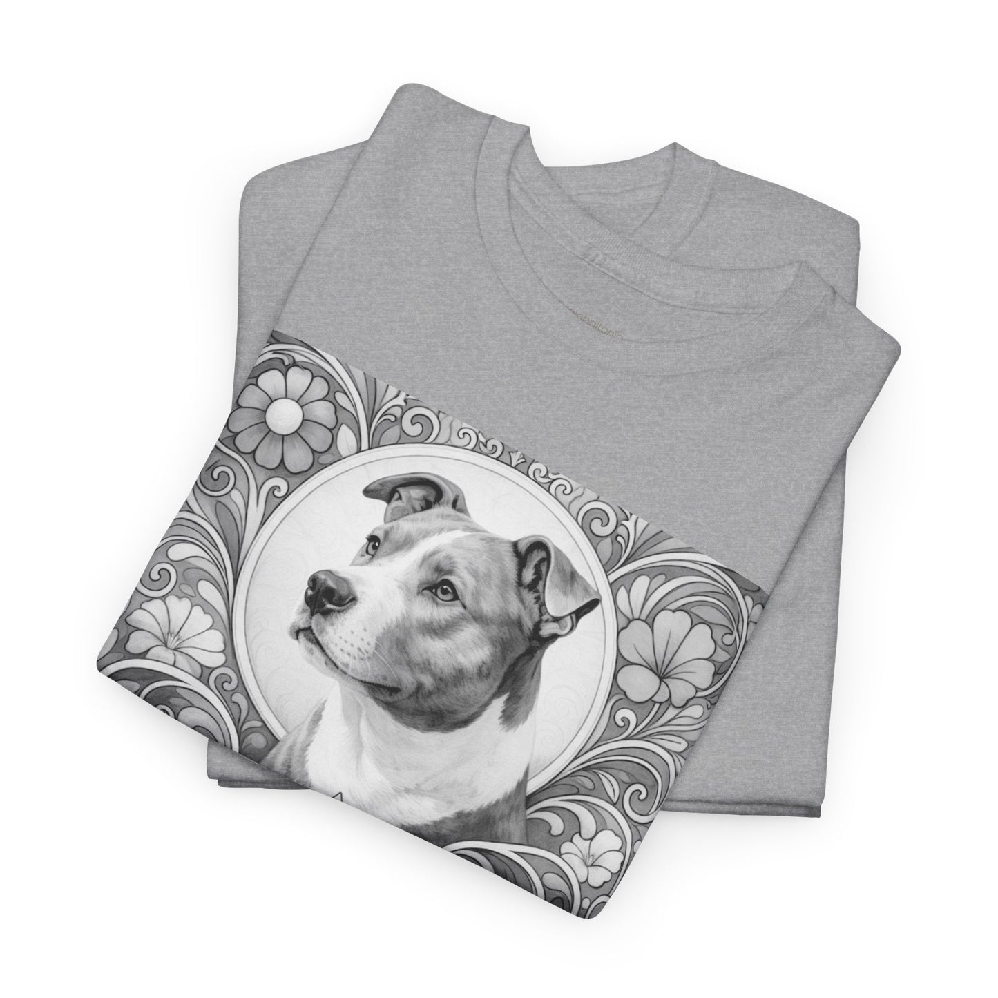 Staffy Grey & White Vintage Unisex Cotton Tee for Dog Lovers (Black & White T-Shirt)