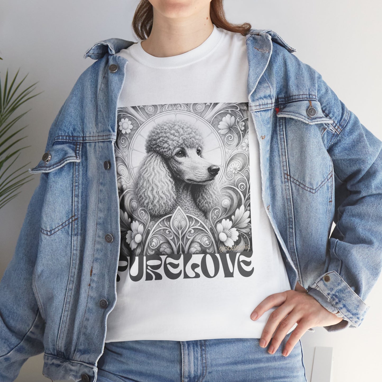 Poodle Grey Vintage Unisex Cotton Tee for Dog Lovers (Black & White)