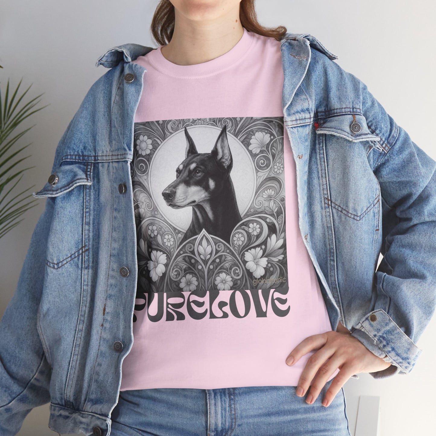 Doberman Vintage Unisex Cotton Tee for Dog Lovers (Black & White)