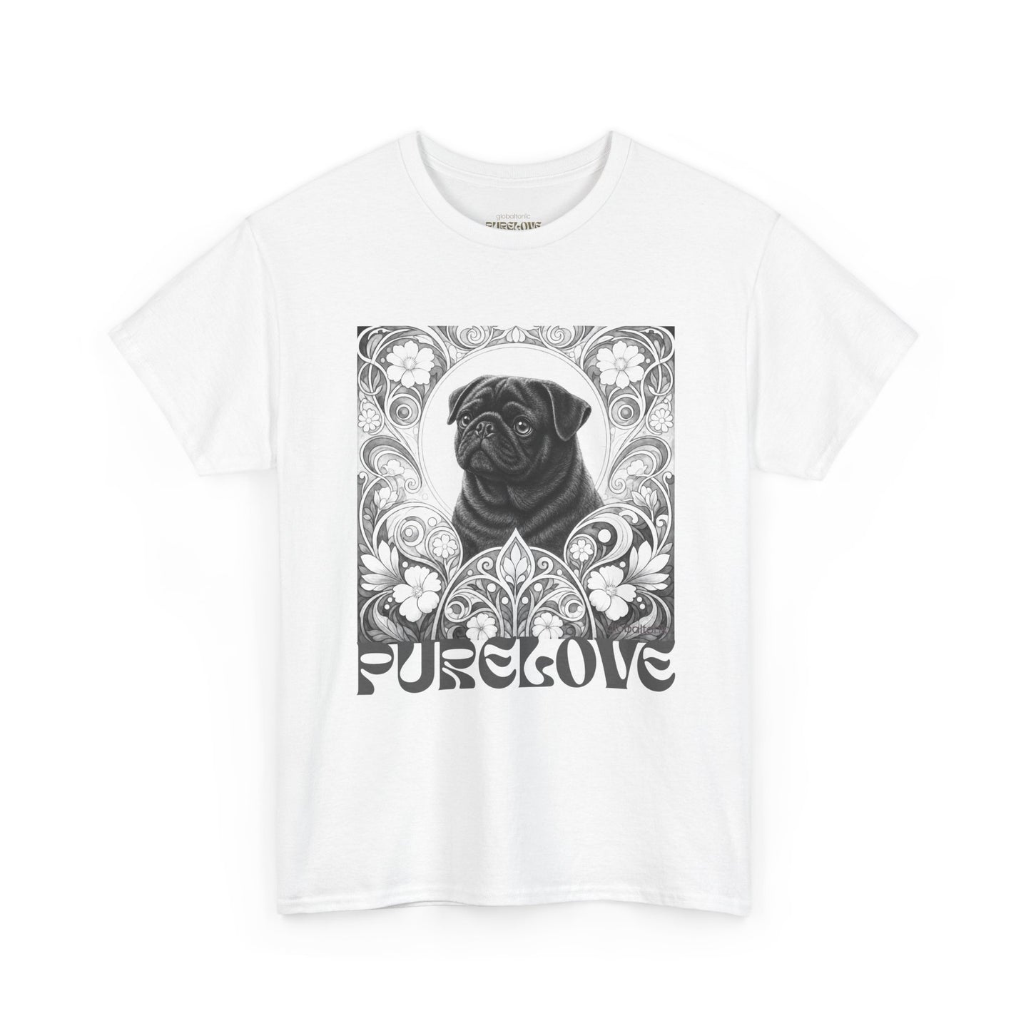 Pug Black Vintage Unisex Cotton Tee for Dog Lovers (Black & White T-Shirt)