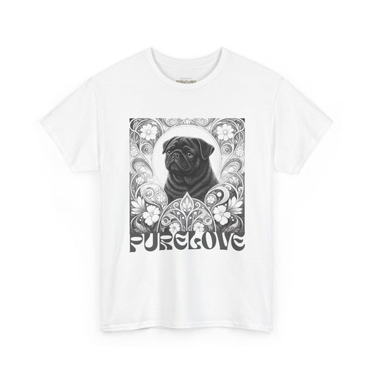 Pug Black Vintage Unisex Cotton Tee for Dog Lovers (Black & White T-Shirt)