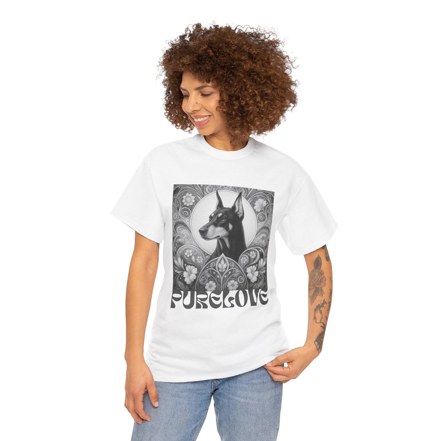 Doberman Vintage Unisex Cotton Tee for Dog Lovers (Black & White)