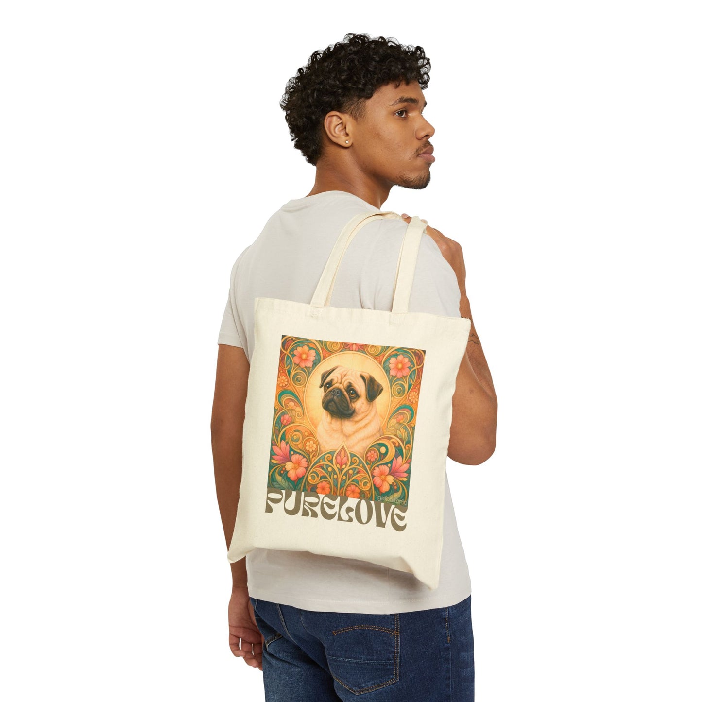 Pug Vintage Dog Lovers Cotton Canvas Tote Bag - Unique, Artistic, Durable