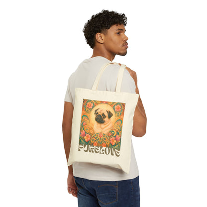 Pug Vintage Dog Lovers Cotton Canvas Tote Bag - Unique, Artistic, Durable