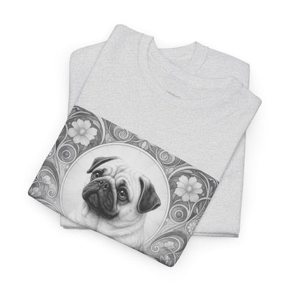 Pug Tan Vintage Unisex Cotton Tee for Dog Lovers (Black & White T-Shirt)