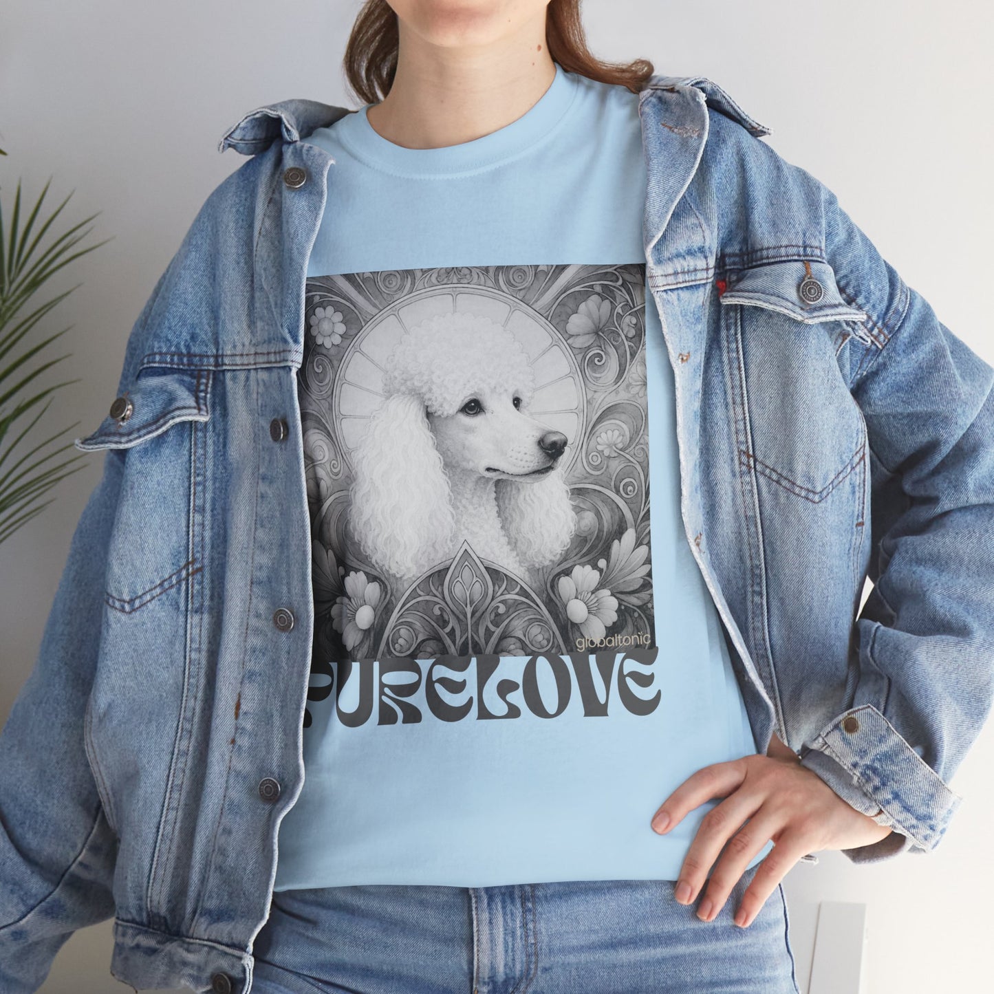 Poodle White Vintage Unisex Cotton Tee for Dog Lovers (Black & White)