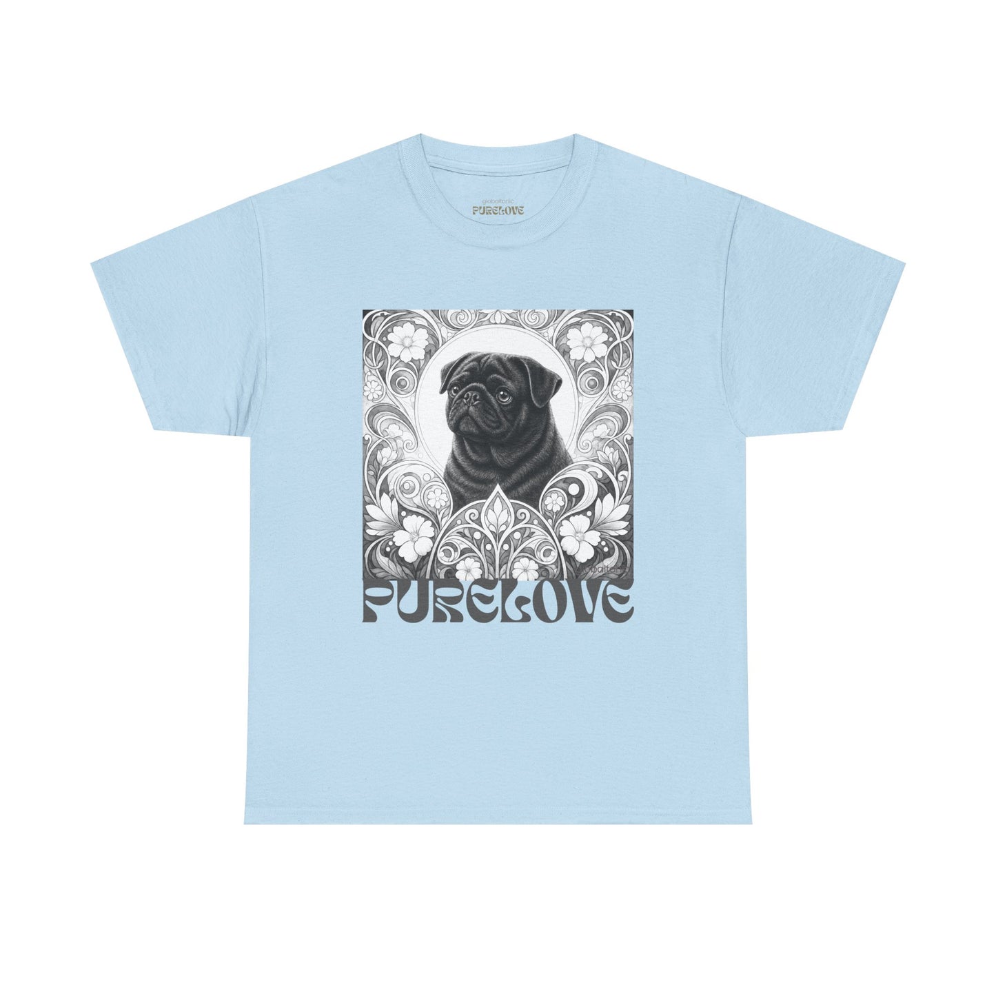 Pug Black Vintage Unisex Cotton Tee for Dog Lovers (Black & White T-Shirt)