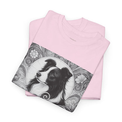 Border Collie Vintage Unisex Cotton Tee for Dog Lovers (Black & White)