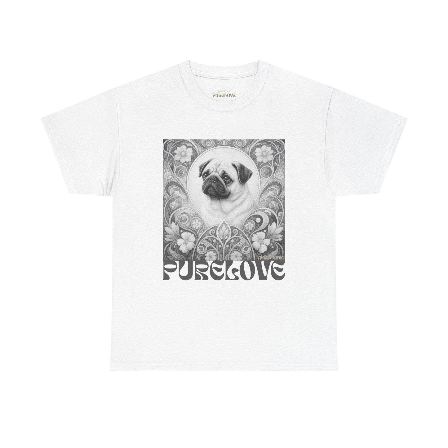 Pug Tan Vintage Unisex Cotton Tee for Dog Lovers (Black & White T-Shirt)