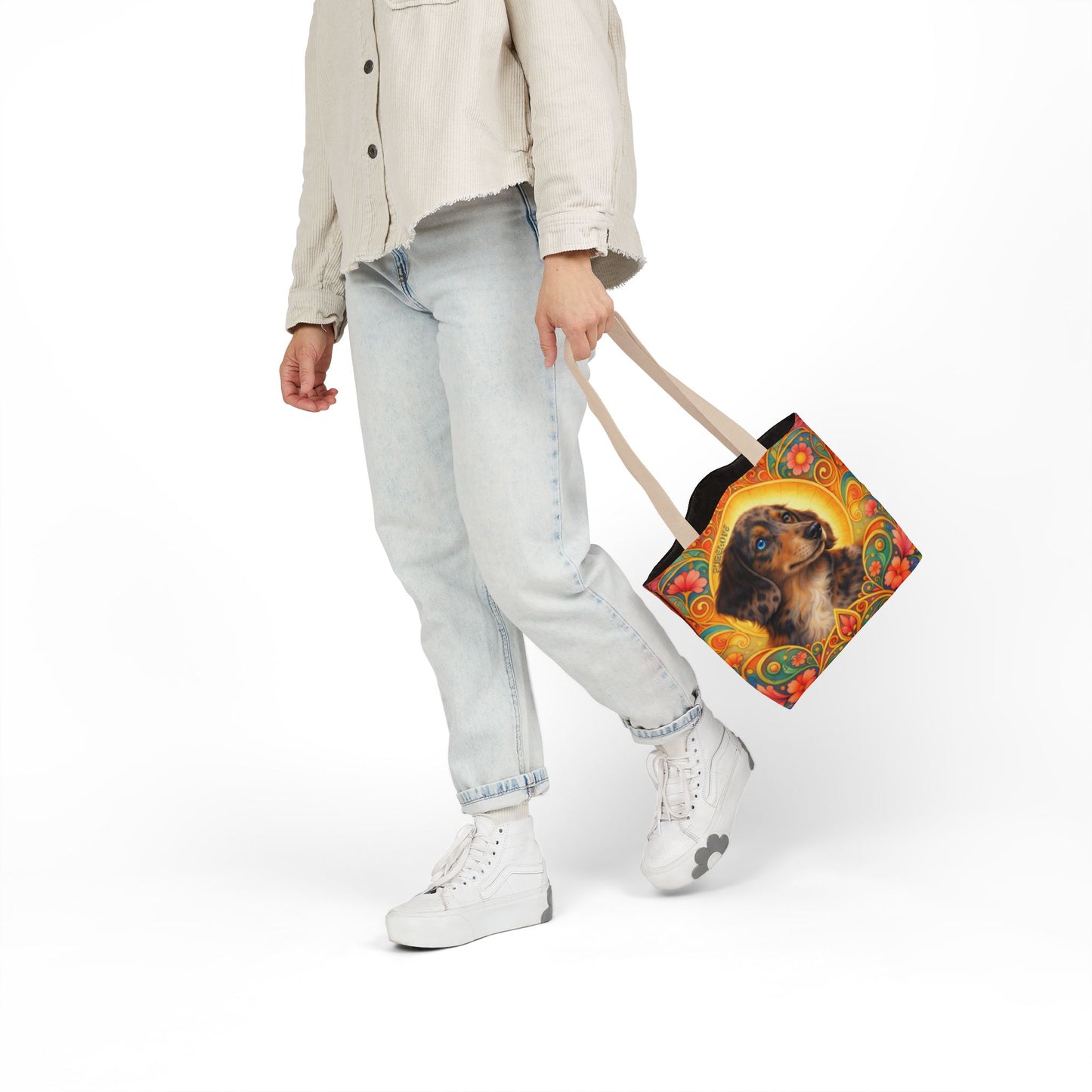 Dachshund Merle Wirehaired All-Over Print Canvas Tote Bag – Colourful Artistic Dog Lover Gift