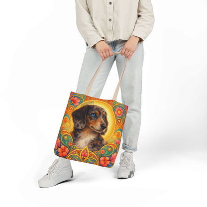 Dachshund Merle Wirehaired All-Over Print Canvas Tote Bag – Colourful Artistic Dog Lover Gift
