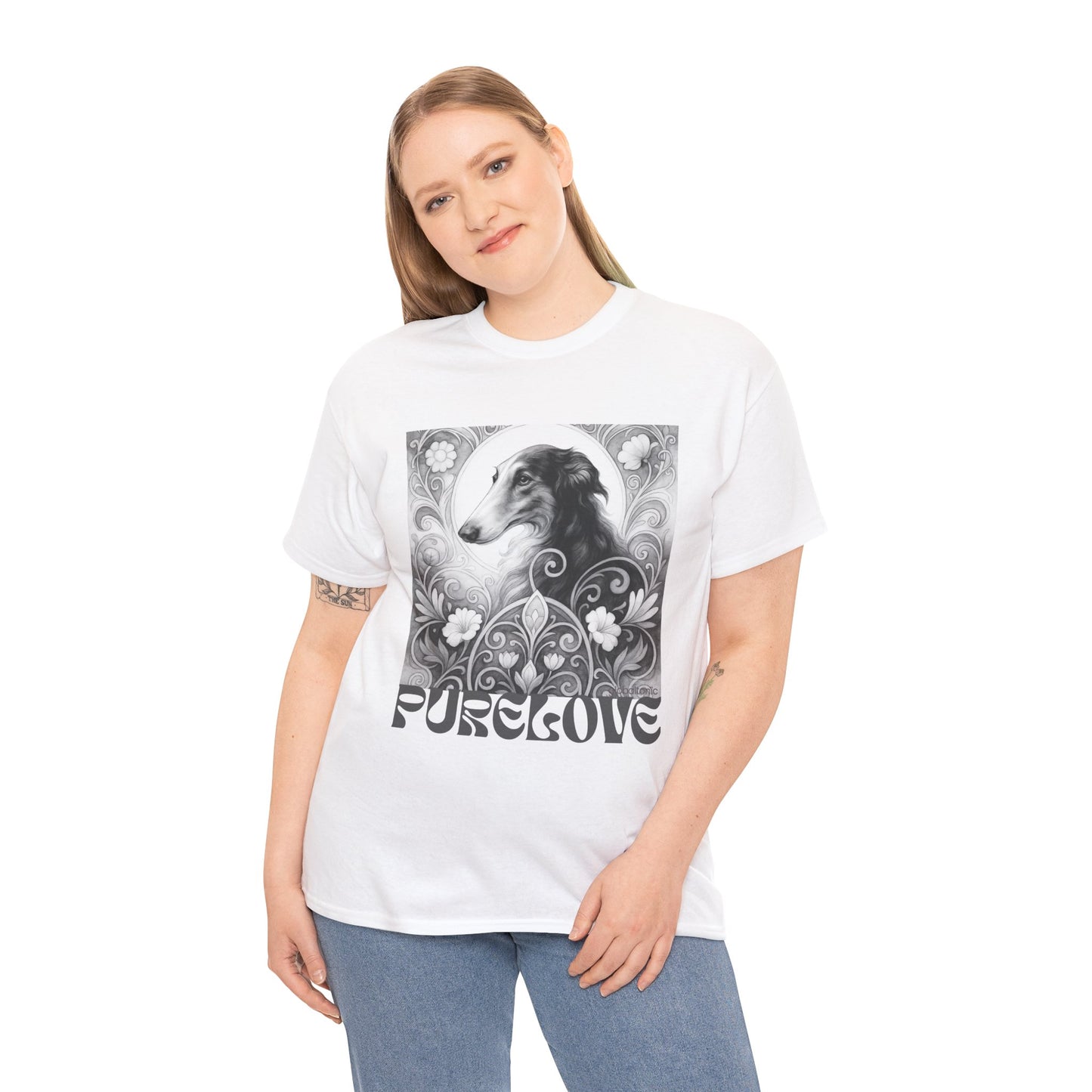 Borzoi Vintage Unisex Cotton Tee for Dog Lovers (Black & White)