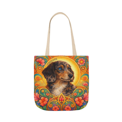 Dachshund Merle Wirehaired All-Over Print Canvas Tote Bag – Colourful Artistic Dog Lover Gift