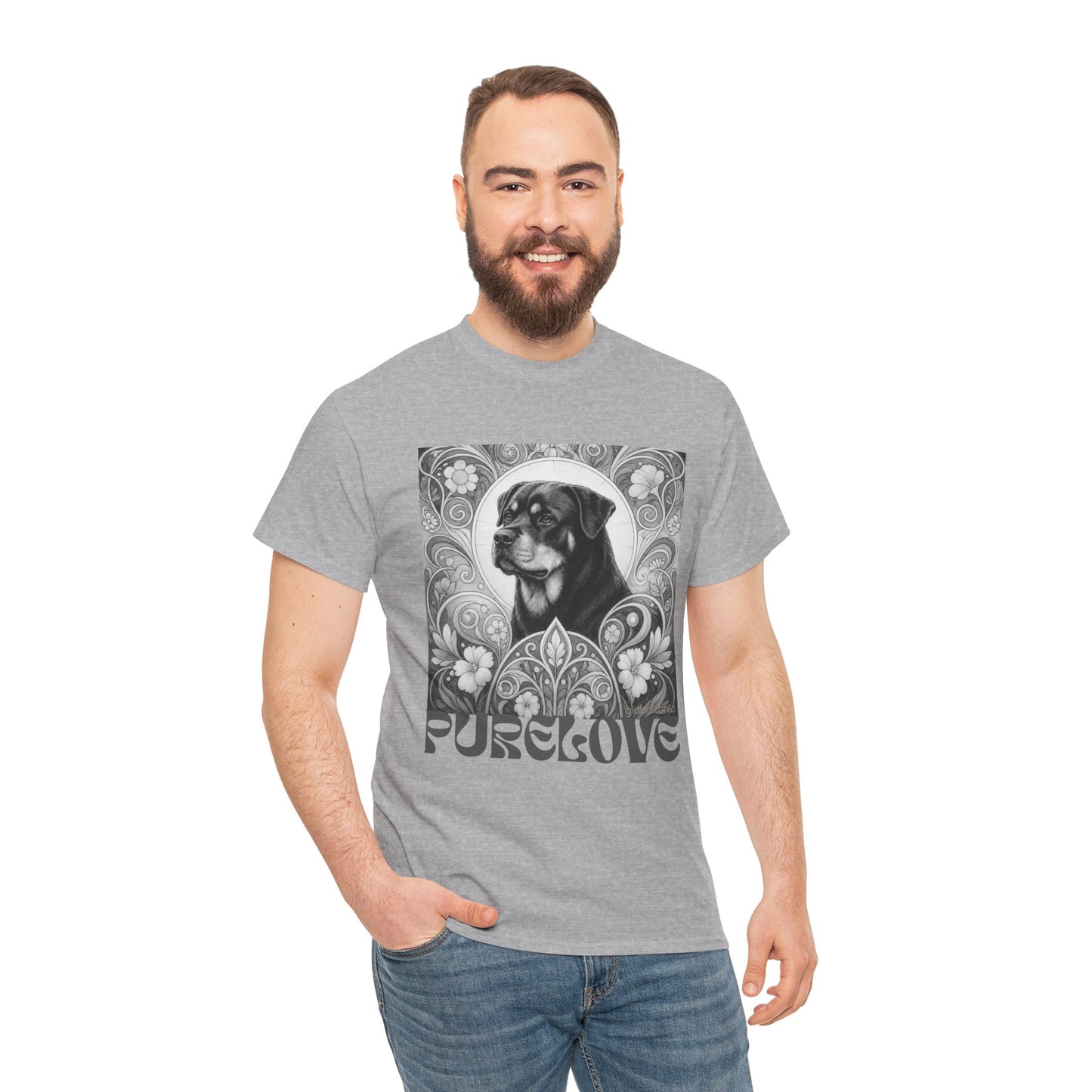 Rottweiler Buddha Vintage Unisex Cotton Tee for Dog Lovers (Black & White T-Shirt)