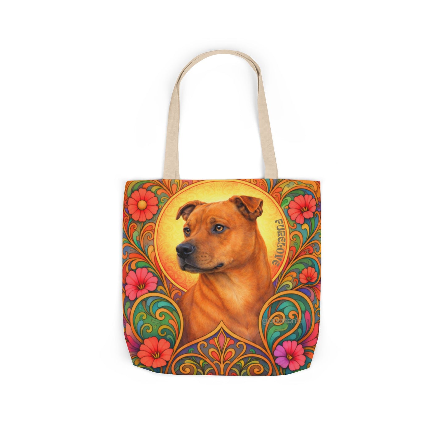 Staffy Tan All-Over Print Canvas Tote Bag – Colourful Artistic Dog Lover Gift