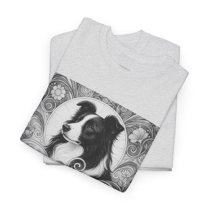 Border Collie Vintage Unisex Cotton Tee for Dog Lovers (Black & White)