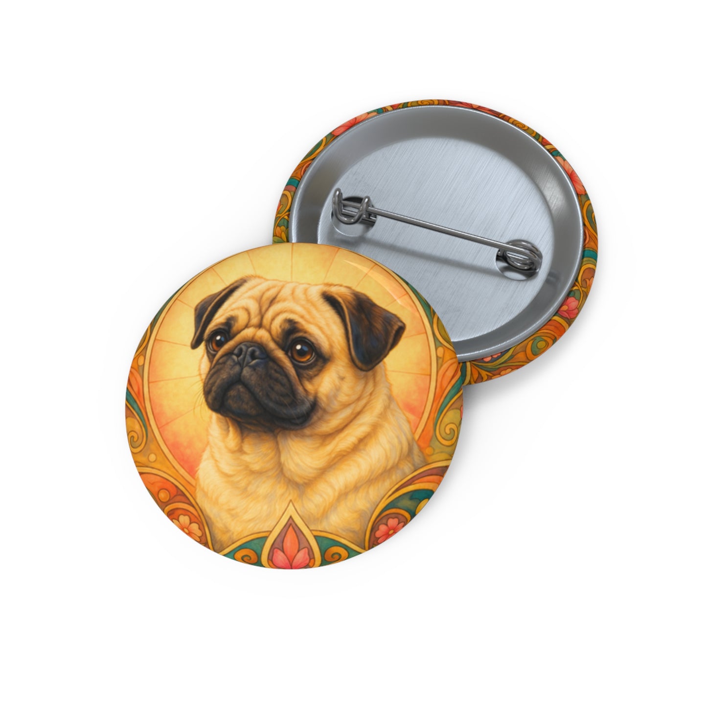 Pug Dog Pin Button - Vintage Design Gift for Dog Lovers & Pet Owners