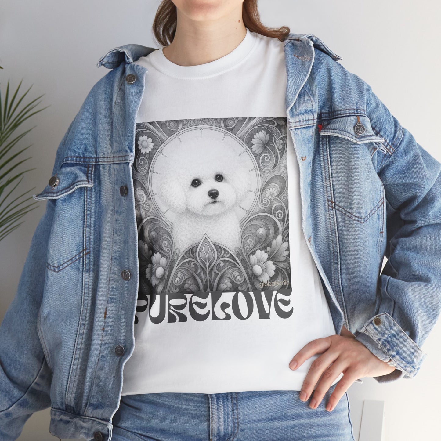 Bichon Frise Vintage Unisex Cotton Tee for Dog Lovers (Black & White)