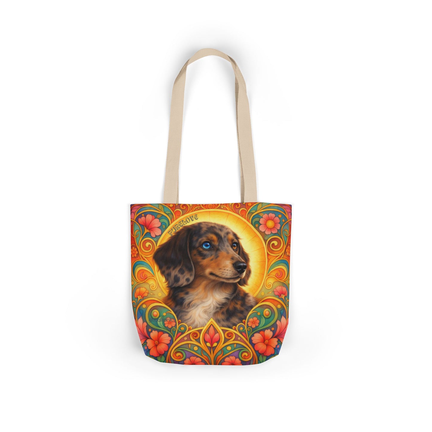 Dachshund Merle Wirehaired All-Over Print Canvas Tote Bag – Colourful Artistic Dog Lover Gift