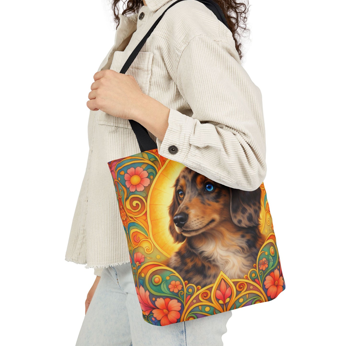 Dachshund Merle Wirehaired All-Over Print Canvas Tote Bag – Colourful Artistic Dog Lover Gift