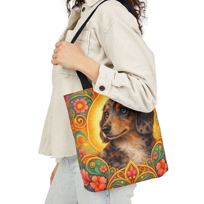 Dachshund Merle Wirehaired All-Over Print Canvas Tote Bag – Colourful Artistic Dog Lover Gift
