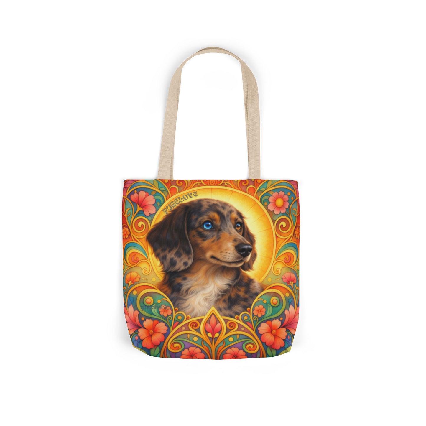 Dachshund Merle Wirehaired All-Over Print Canvas Tote Bag – Colourful Artistic Dog Lover Gift