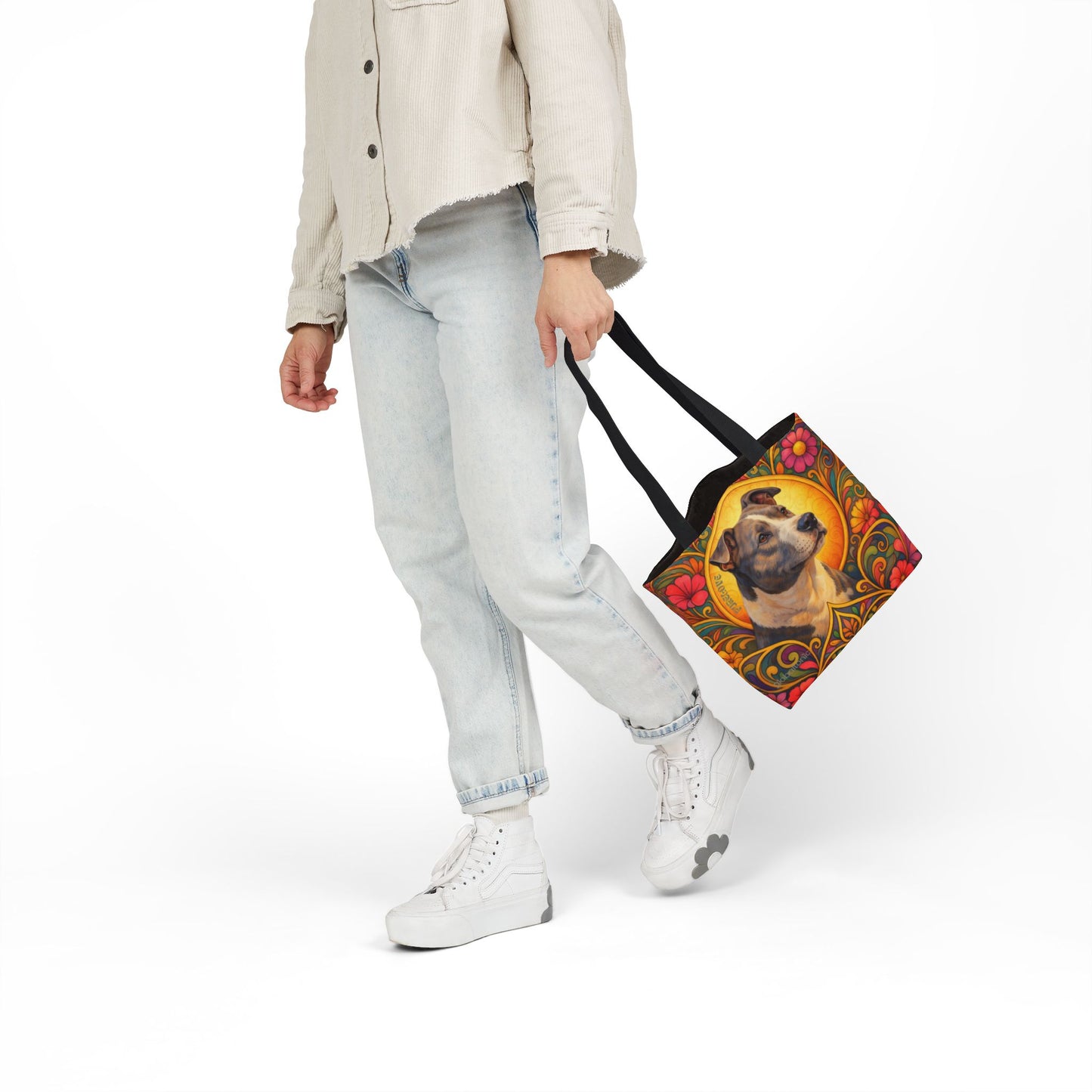 Staffy Grey & White All-Over Print Canvas Tote Bag – Colourful Artistic Dog Lover Gift