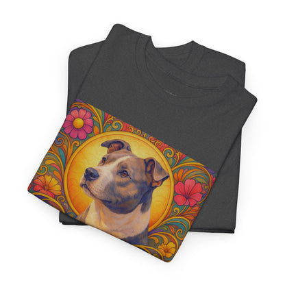 Staffy Grey & White Vintage Graphic T-Shirt – Unisex Cotton Tee for Dog Lovers