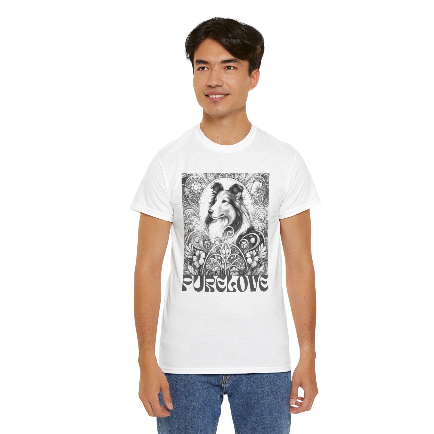 Collie Vintage Unisex Cotton Tee for Dog Lovers (Black & White)