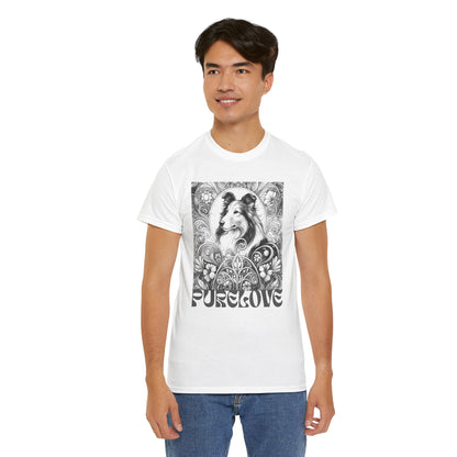 Collie Vintage Unisex Cotton Tee for Dog Lovers (Black & White)