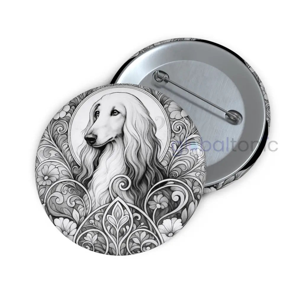 Afghan Dog Pin Button (Black and White) - Vintage Design Gift for Dog Lovers & Pet Owners 2.25’’ Accessories