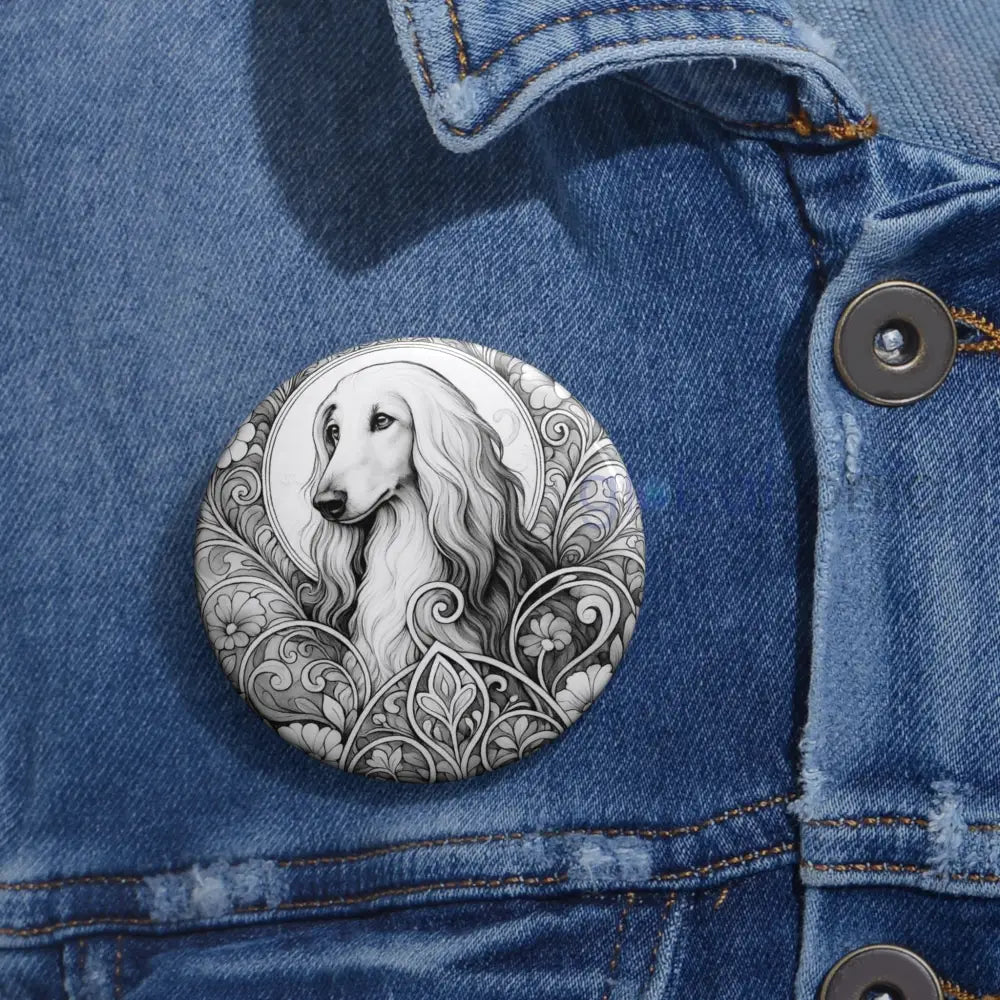 Afghan Dog Pin Button (Black and White) - Vintage Design Gift for Dog Lovers & Pet Owners Accessories