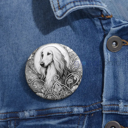 Afghan Dog Pin Button (Black and White) - Vintage Design Gift for Dog Lovers & Pet Owners Accessories