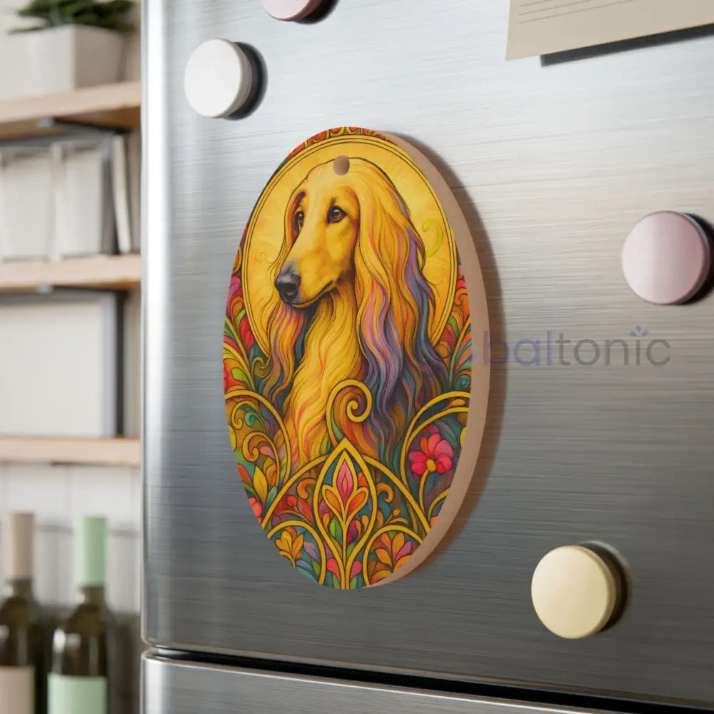 Afghan Magnetic Wooden Ornament – Christmas Decoration & Pet Lover Gift Oval / One Size Home Decor