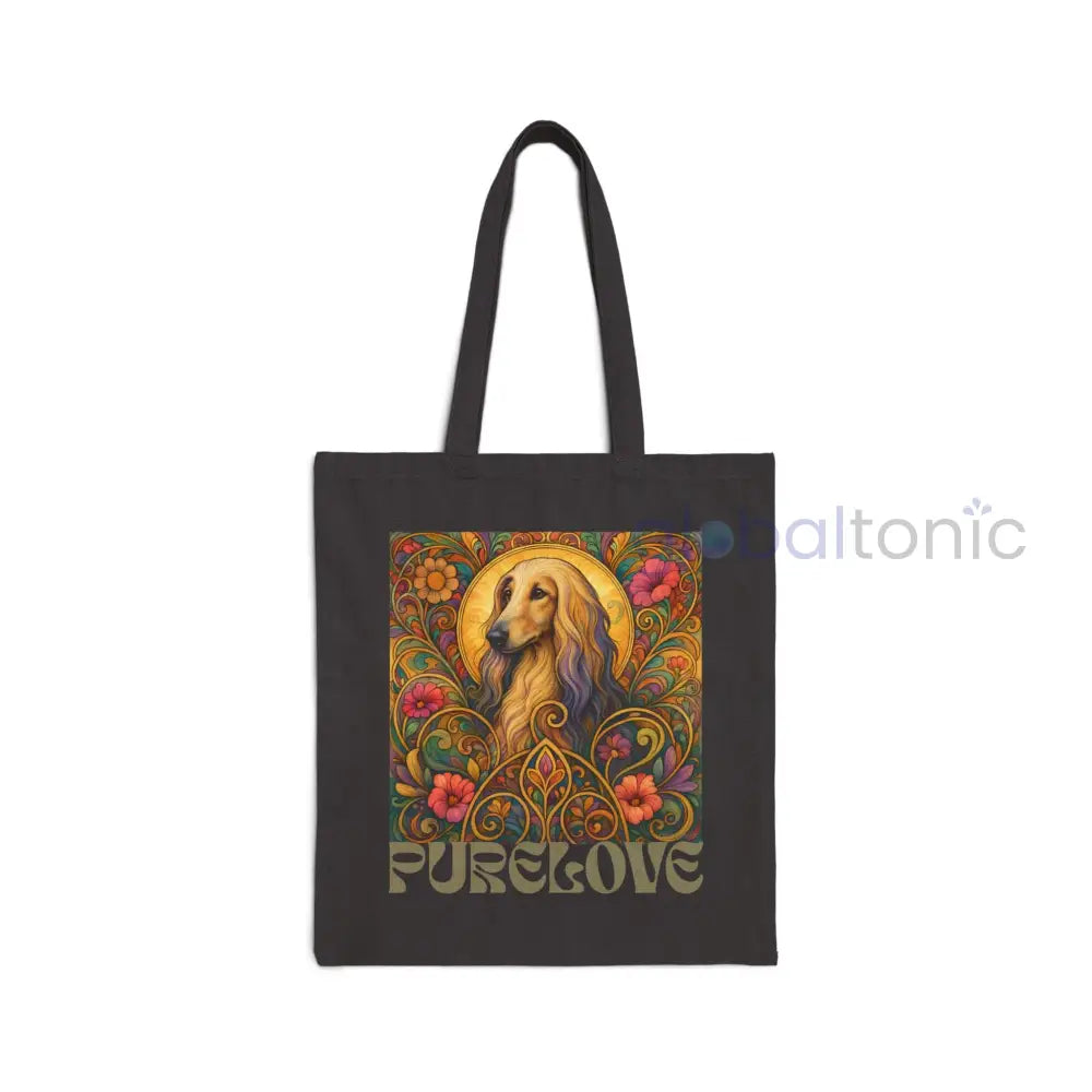 Afghan Vintage Dog Lovers Cotton Canvas Tote Bag - Unique Artistic Durable Black / 15’’ x 16’’ Bags