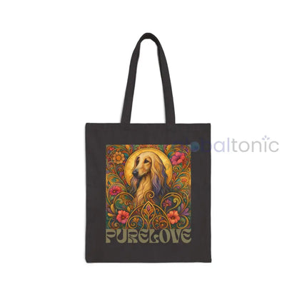 Afghan Vintage Dog Lovers Cotton Canvas Tote Bag - Unique Artistic Durable Black / 15’’ x 16’’ Bags