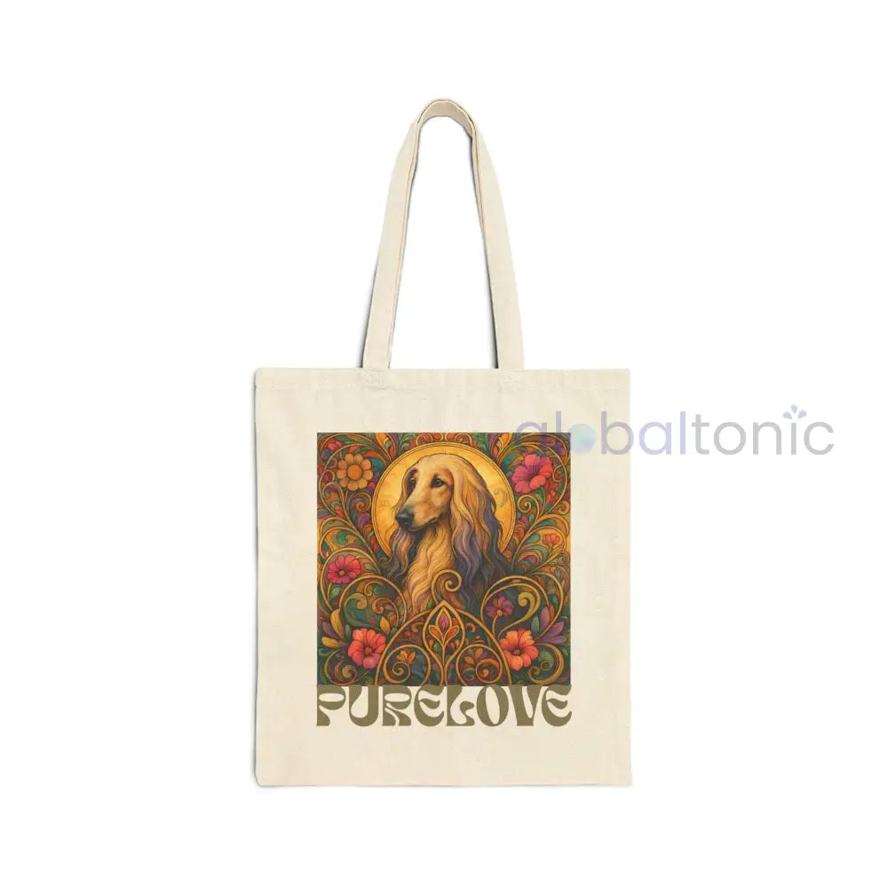 Afghan Vintage Dog Lovers Cotton Canvas Tote Bag - Unique Artistic Durable Natural / 15’’ x 16’’ Bags