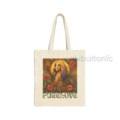 Afghan Vintage Dog Lovers Cotton Canvas Tote Bag - Unique Artistic Durable Natural / 15’’ x 16’’ Bags
