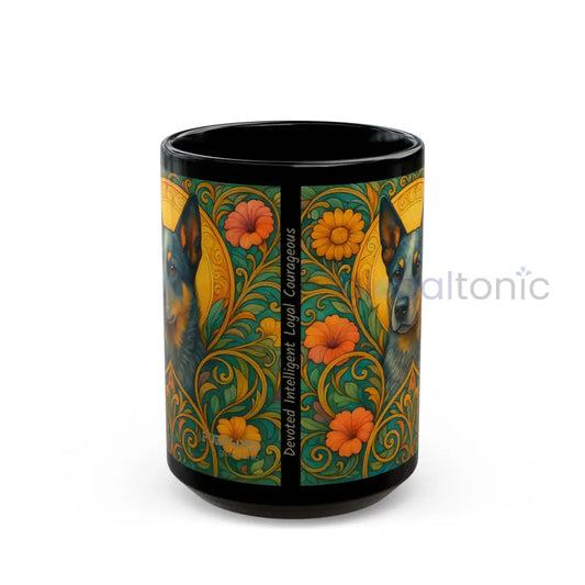 Australian Blue Heeler Cattle Dog Lover Black Mug – Vintage Pet Themed Cup for Gifts & Home Decor 15oz Mug